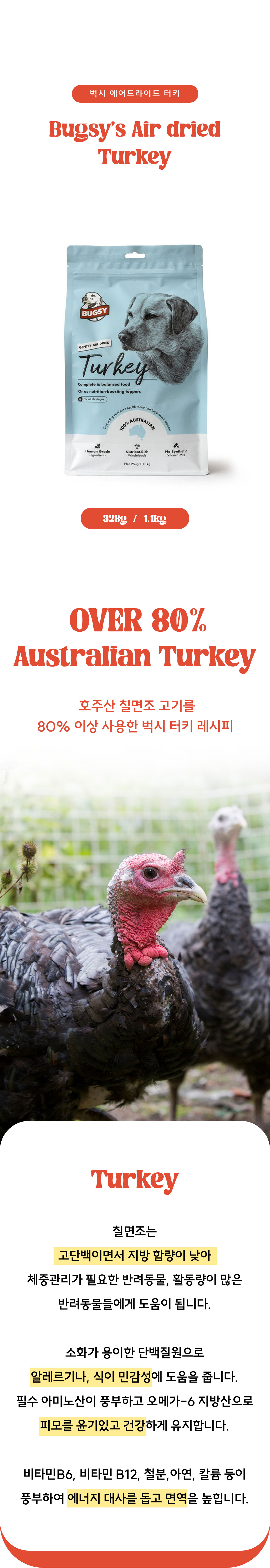 벅시 에어드라이드 칠면조 전연령 사료 1.1kg