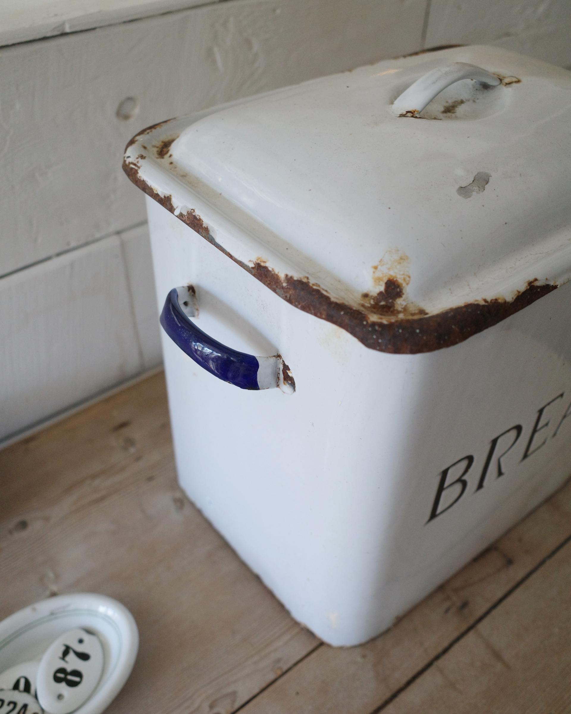 vintage white enamelware bread box Brocante at Home