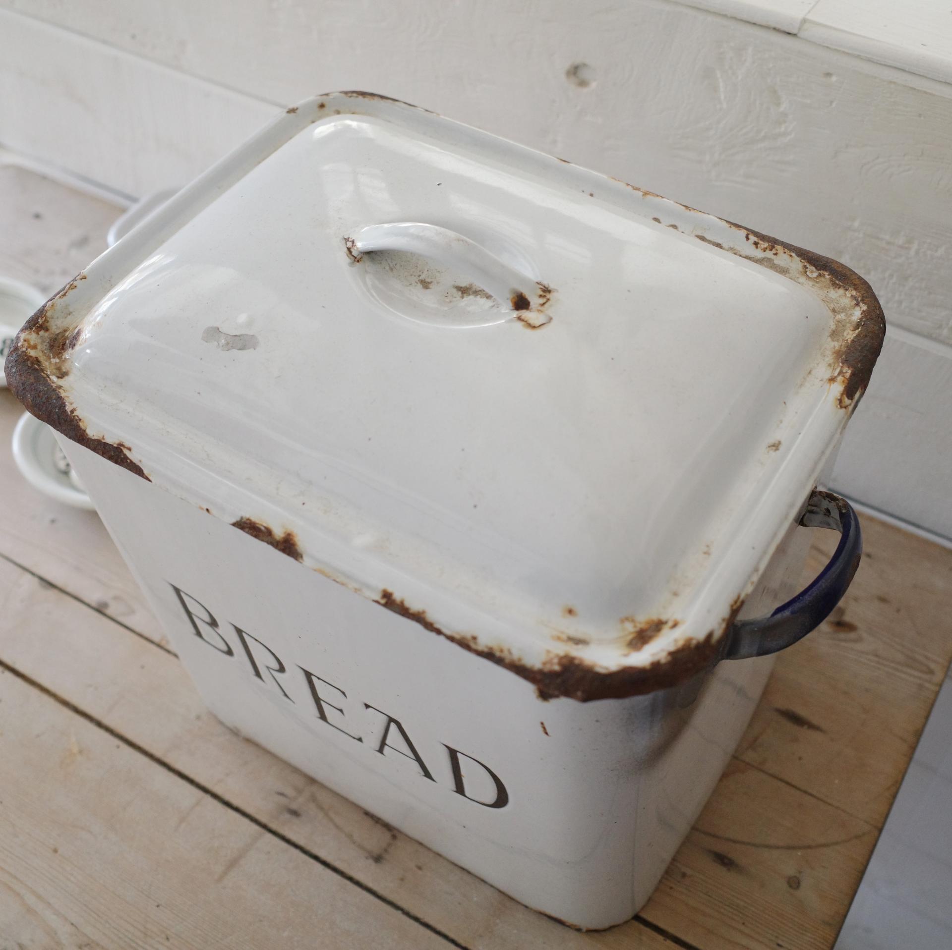 vintage white enamelware bread box Brocante at Home