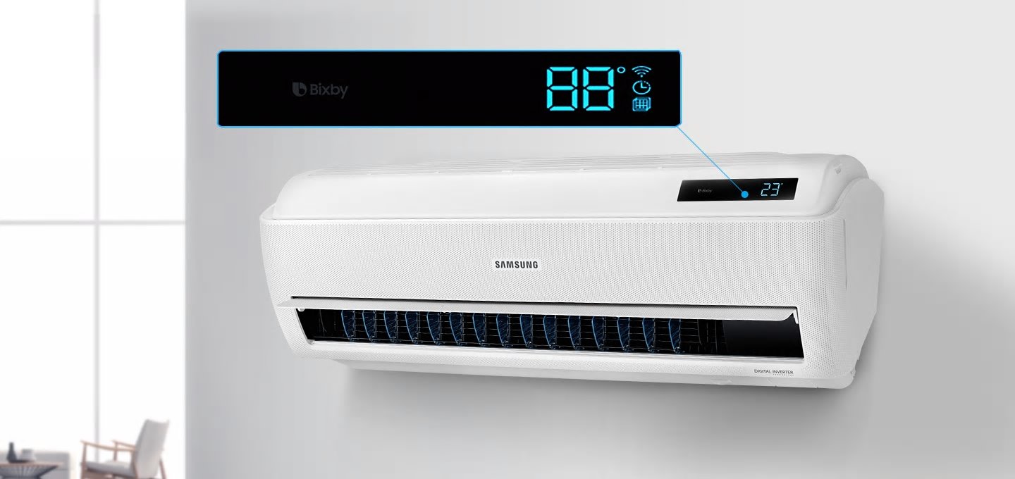 에어컨의 디스플레이 부분이 확대되어 보여지고 있습니다.