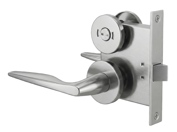 미와 마린락 SOL56-8 레버핸들 모티스락 제품 이미지(사용중 표시 Occupied/Vacant + 외부 비상개폐 코인 기능, 화장실·욕실 권장) / MIWA Marine Lock SOL56-8 lever handle mortise lock image (occupied/vacant indicator + emergency coin release)