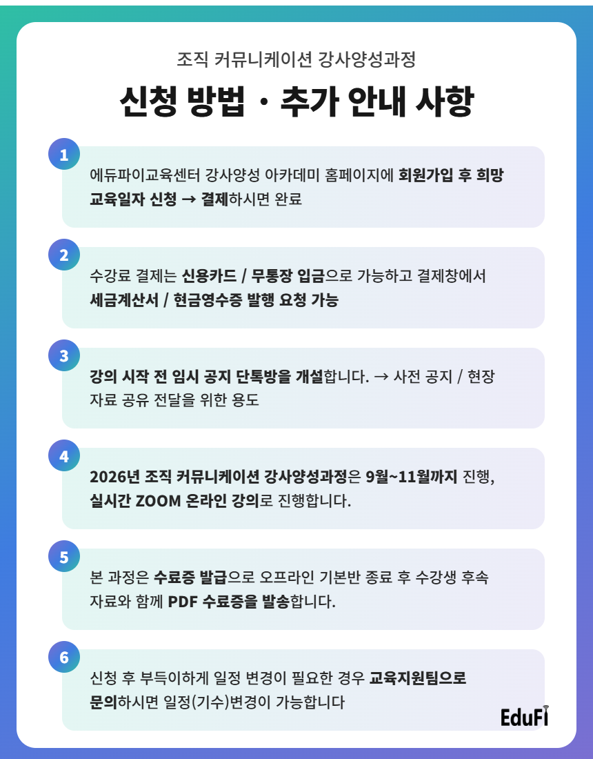 [AI시대 소통·협업 조직문화] 조직 커뮤니케이션 강사양성과정 (1일, 5시간)(온라인/오프라인)
