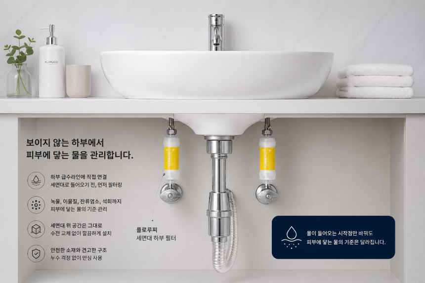 플로루찌 세면대 하부 연수기 필터 급수라인 연결 구조