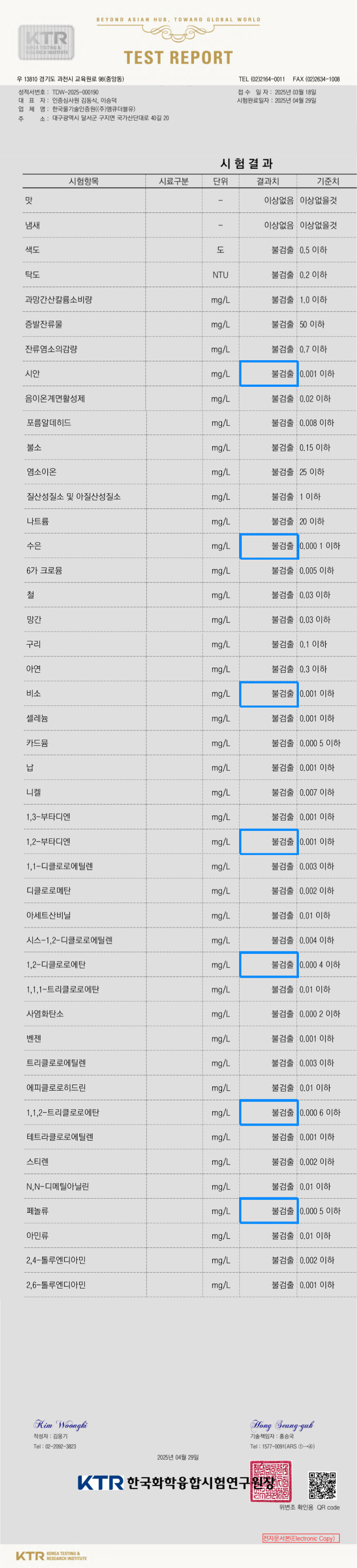 플로루찌 KTR 시험성적서 이미지