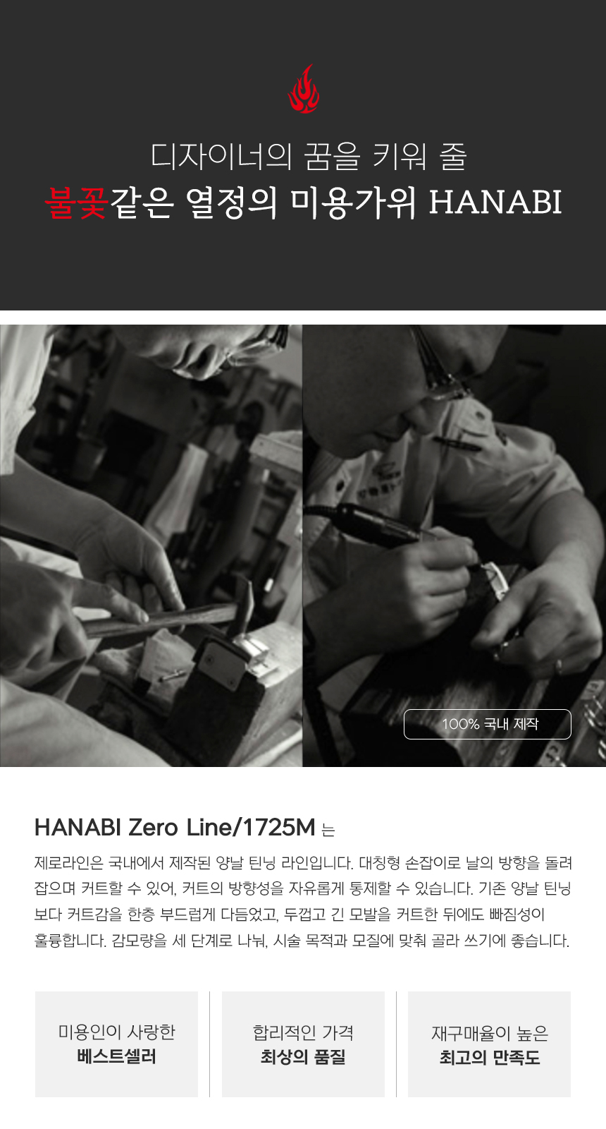 [HANABI Zero Line/1725M] 하나비 전문가용 미용가위 양날 틴닝 5홈17발(25%)