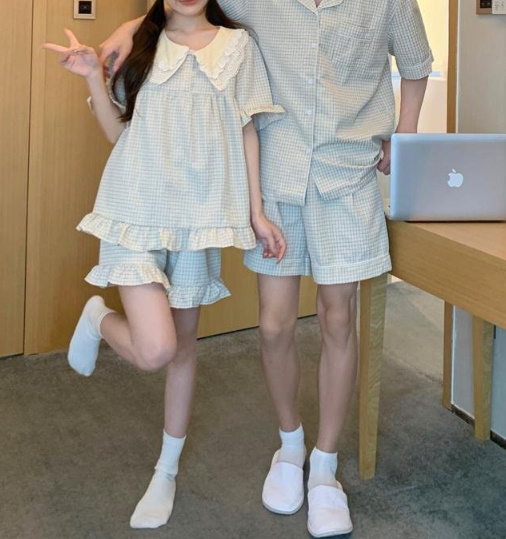 반 커플길리세트 파자마 잠옷 데일리홈웨어 신상 (반바지 원피스 프릴 남자 여자) 상세 이미지 25
