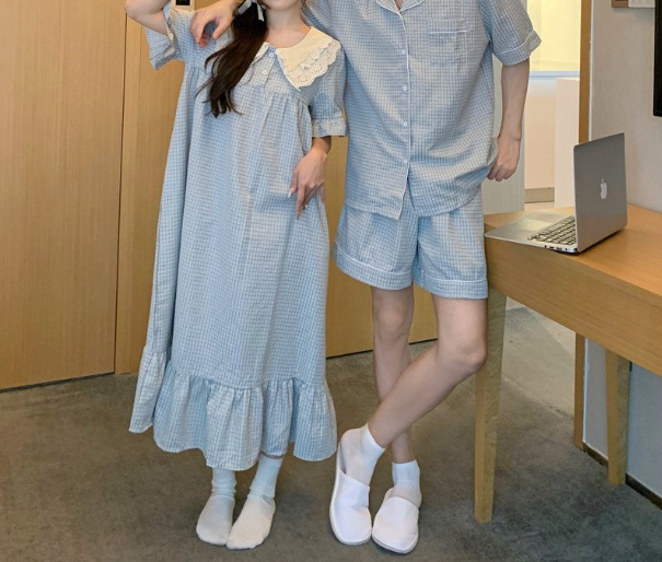반 커플길리세트 파자마 잠옷 데일리홈웨어 신상 (반바지 원피스 프릴 남자 여자) 상세 이미지 10