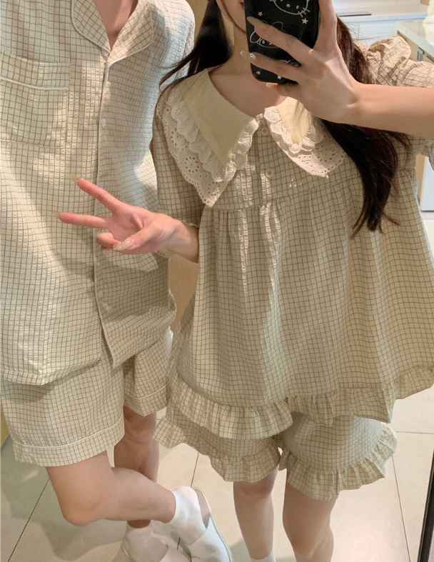 반 커플길리세트 파자마 잠옷 데일리홈웨어 신상 (반바지 원피스 프릴 남자 여자) 상세 이미지 24