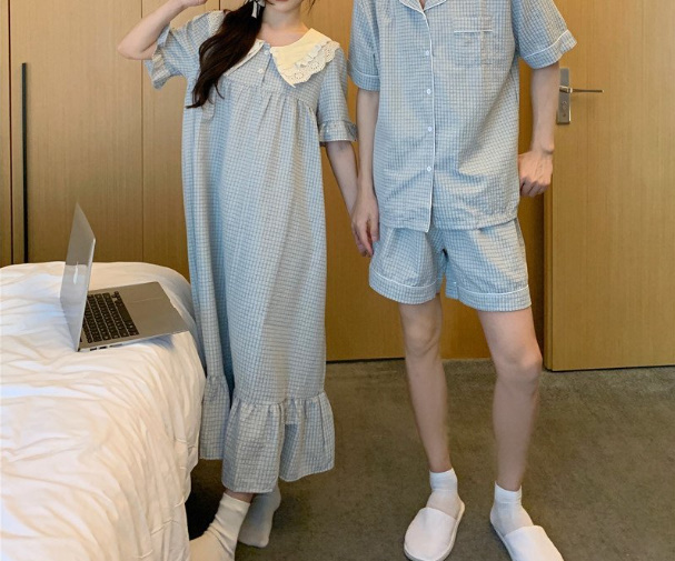 반 커플길리세트 파자마 잠옷 데일리홈웨어 신상 (반바지 원피스 프릴 남자 여자) 상세 이미지 12
