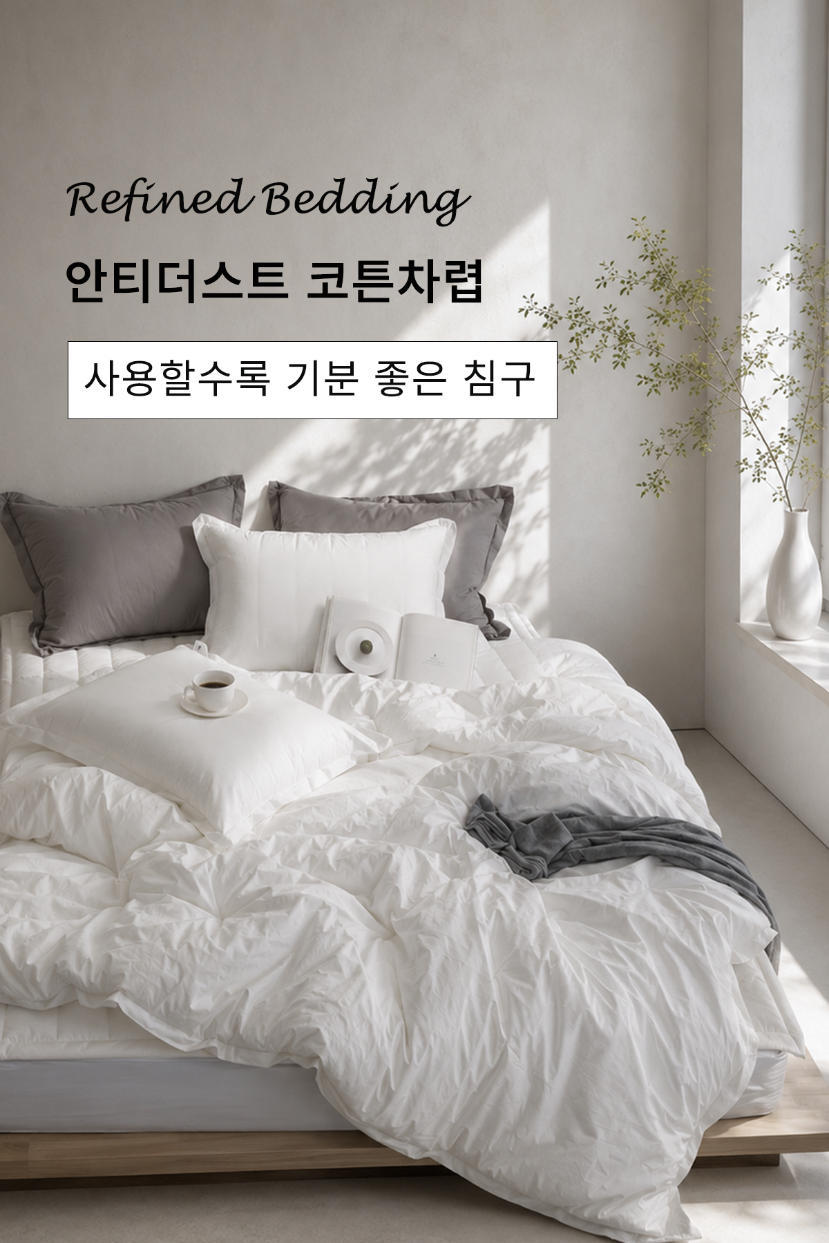 코튼60수 알러지케어 무봉제 호텔식 차렵이불 | 화이트