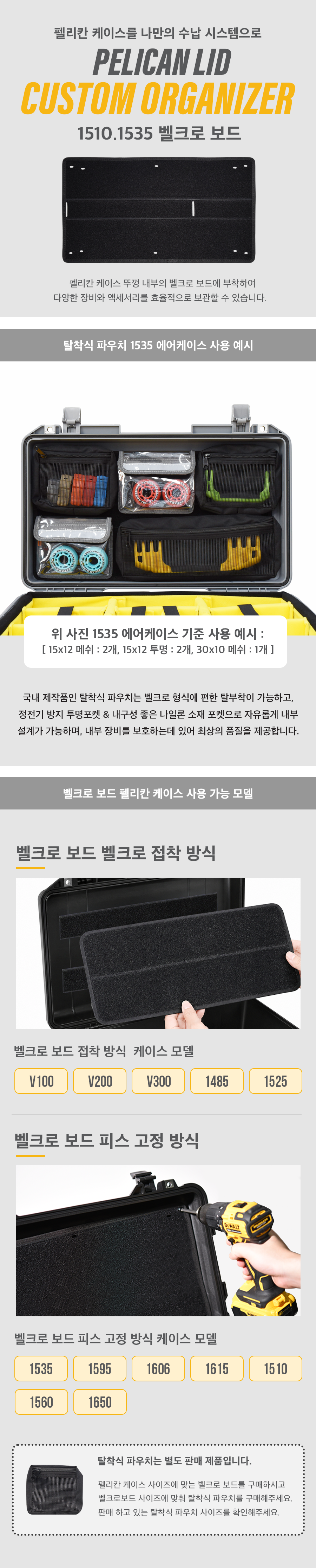 펠리칸 케이스 1510.1535 전용 벨크로보드