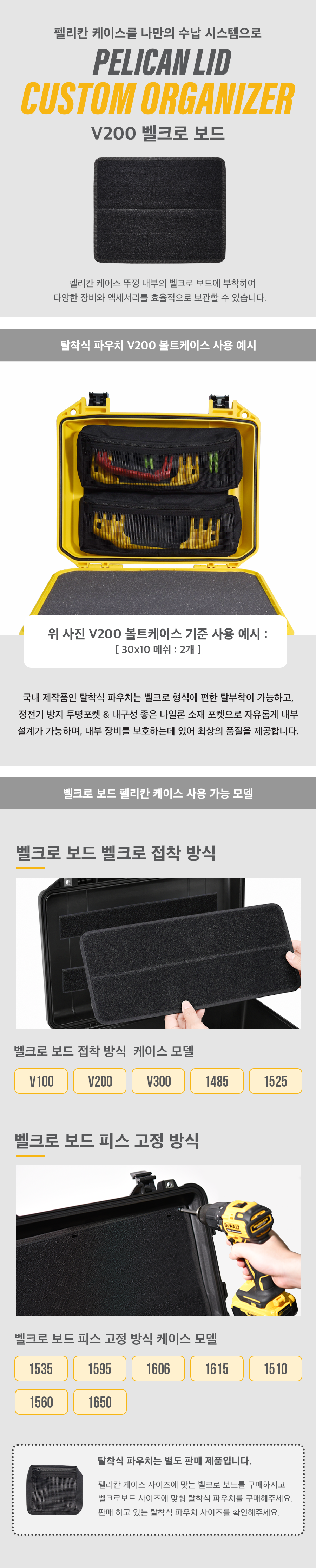 펠리칸 케이스 V200 전용 벨크로보드