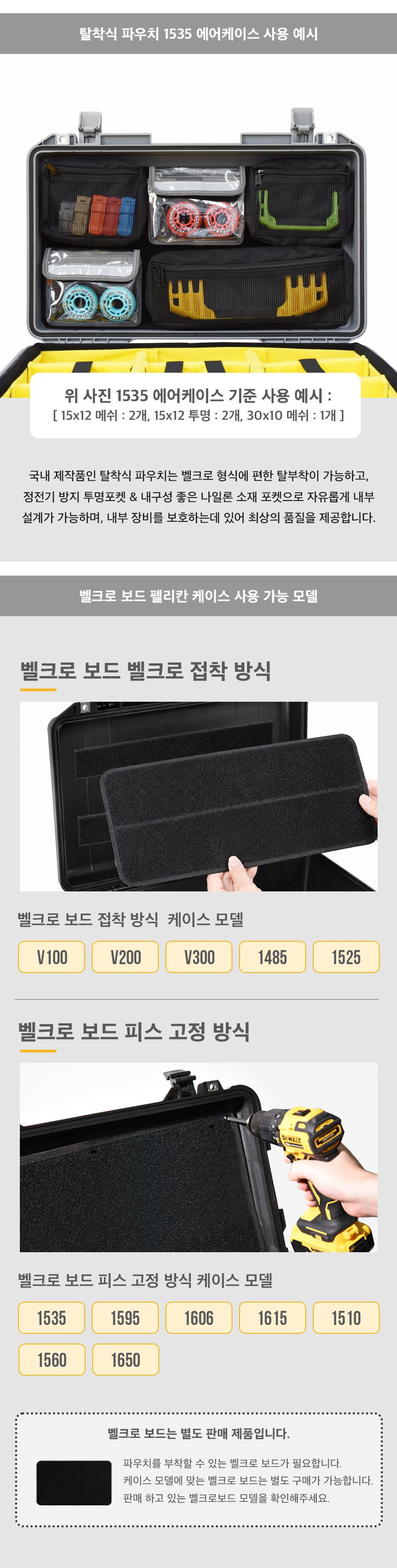 펠리칸 케이스 전용 벨크로보드 탈착식 파우치