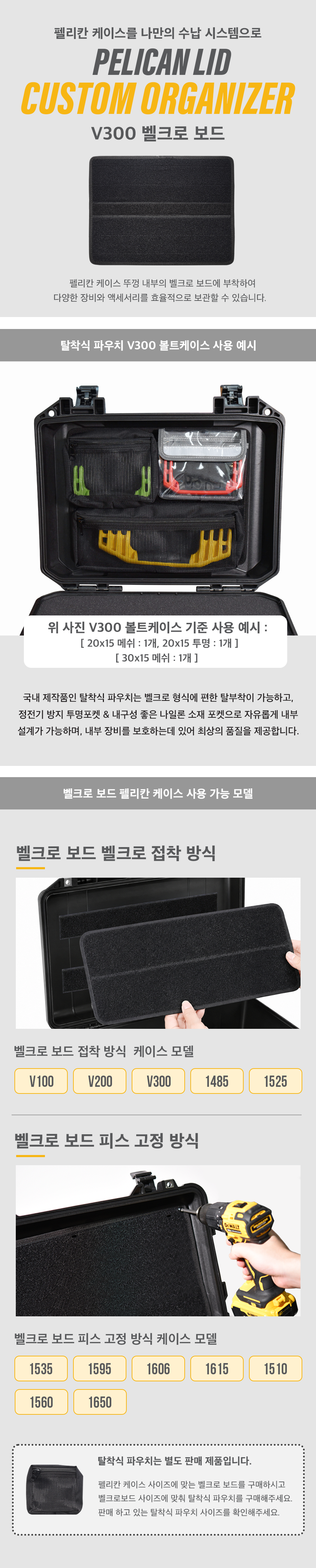 펠리칸 케이스 V300 전용 벨크로보드