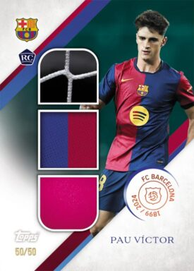 2024-25 TOPPS FC Barcelona 125 Years Anniversary Soccer Cards - Camp Nou Triple Relic Pau Victor