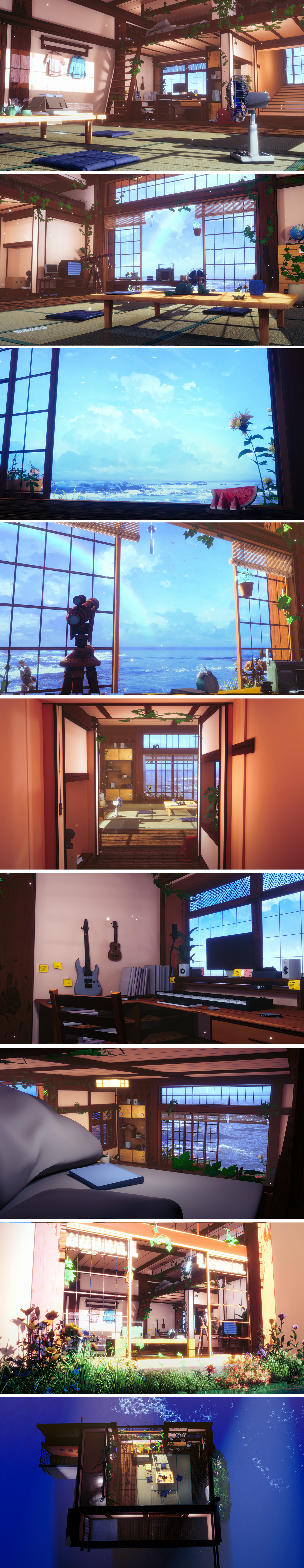[3D배경] 여름방학: 낮&밤&오후 세트(하니 작가)
