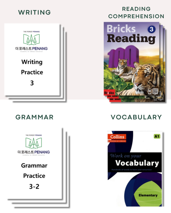 자체 Writing Grammar Practice와 Bricks Reading 등 초급 교재