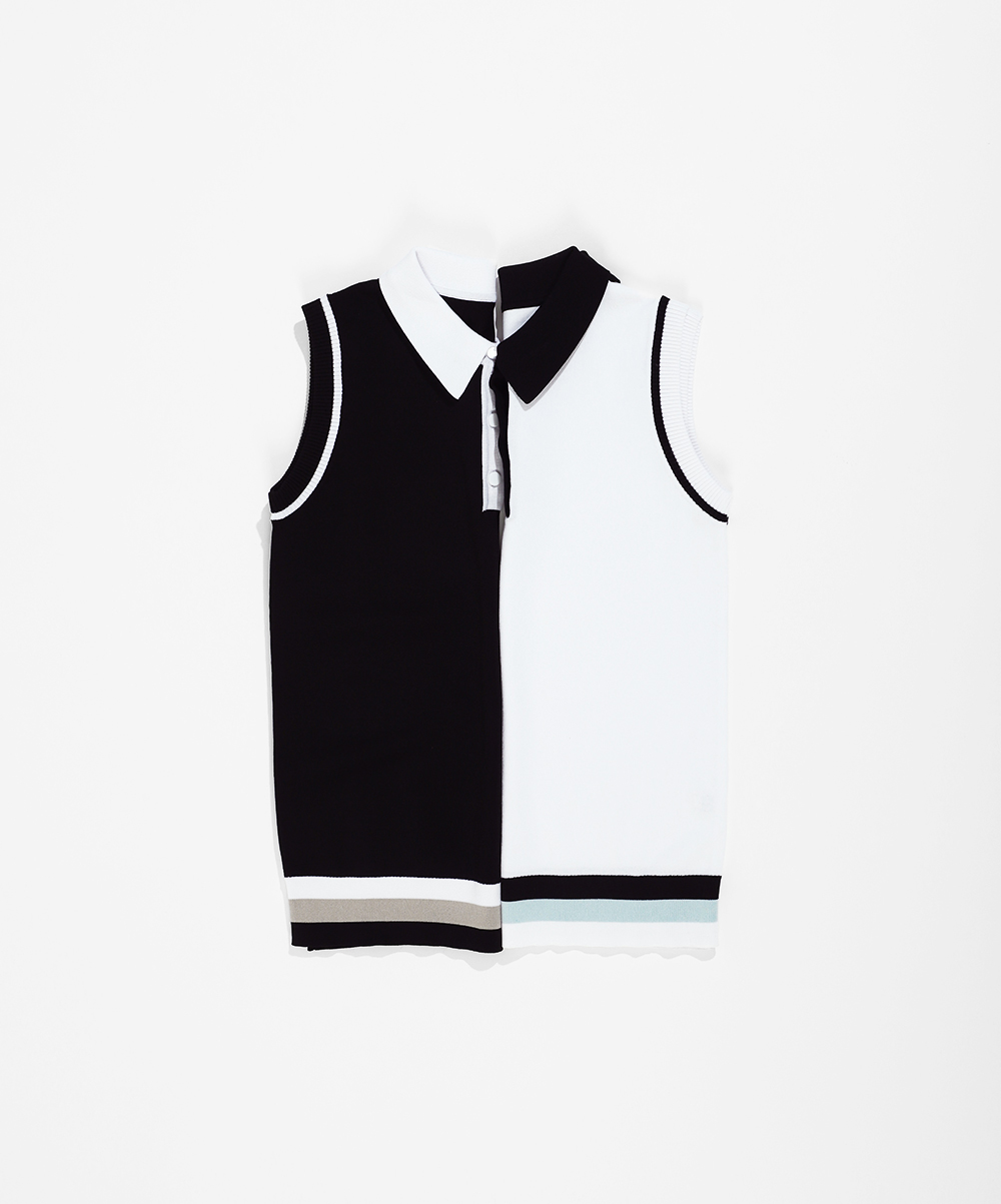 배색 카라 니트 조끼(2color)