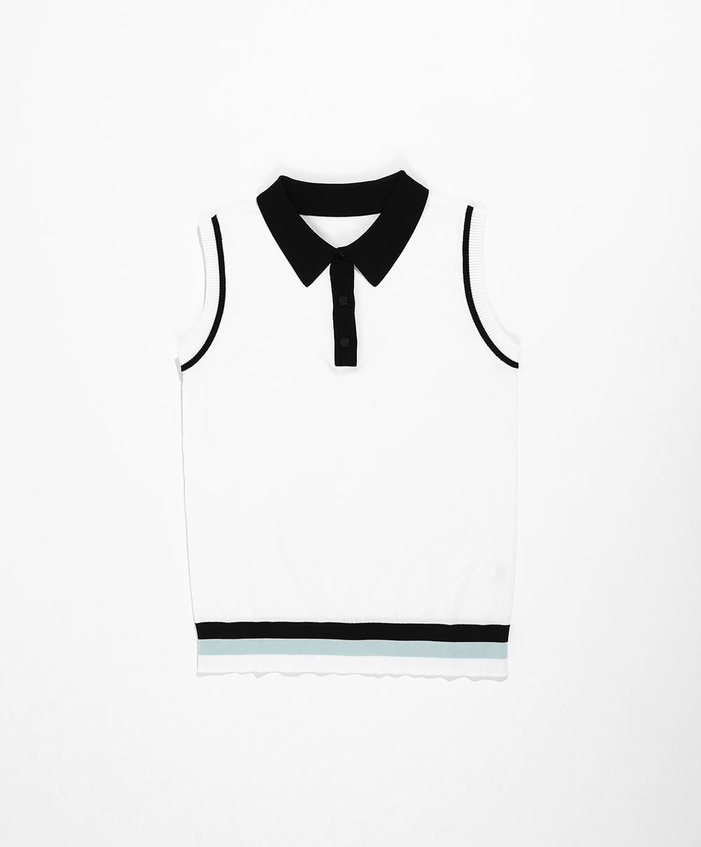 배색 카라 니트 조끼(2color)