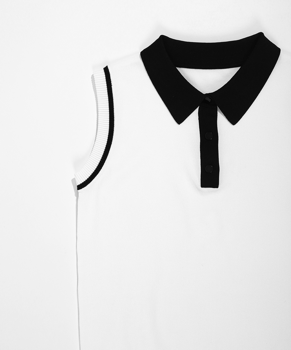 배색 카라 니트 조끼(2color)