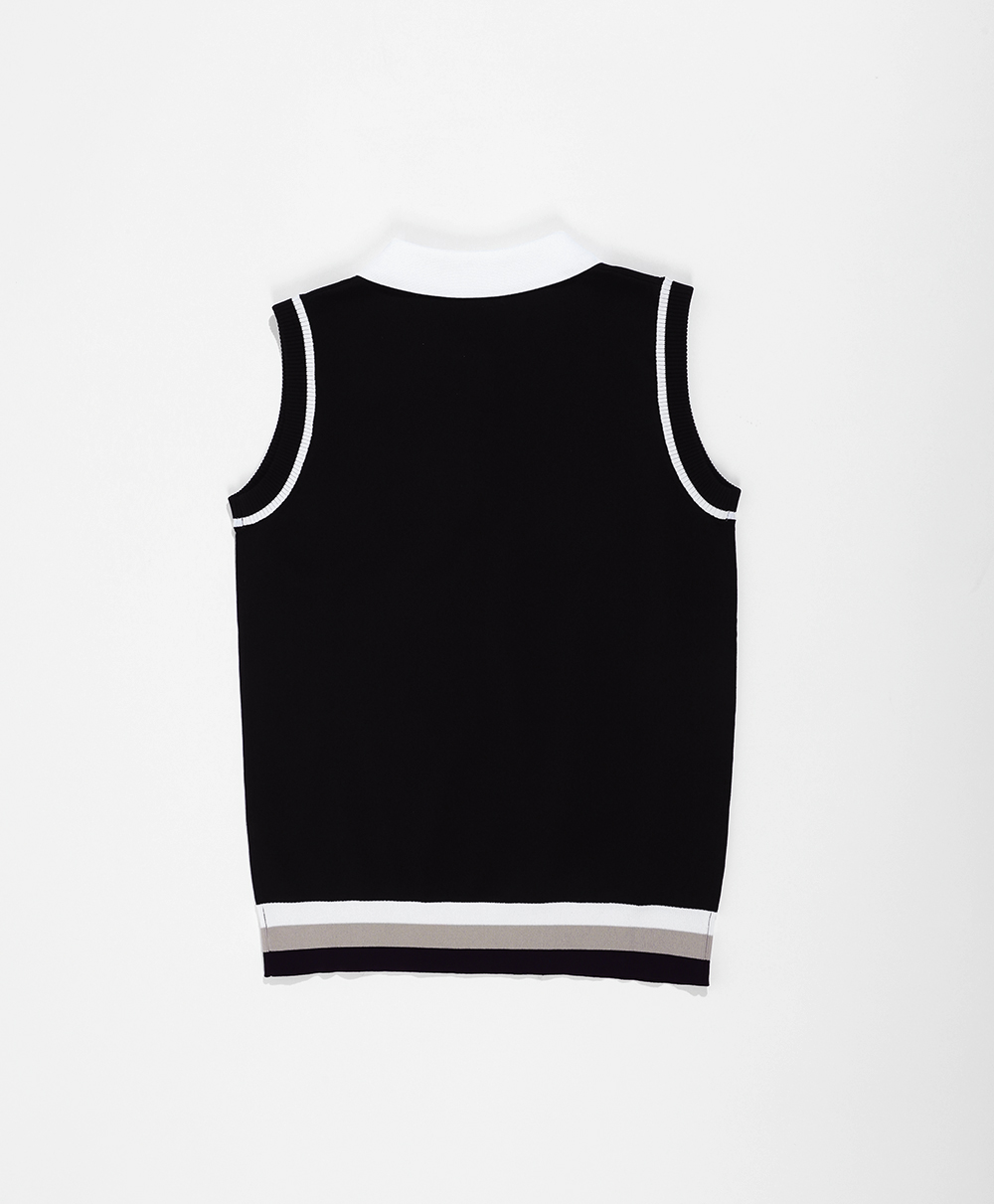 배색 카라 니트 조끼(2color)