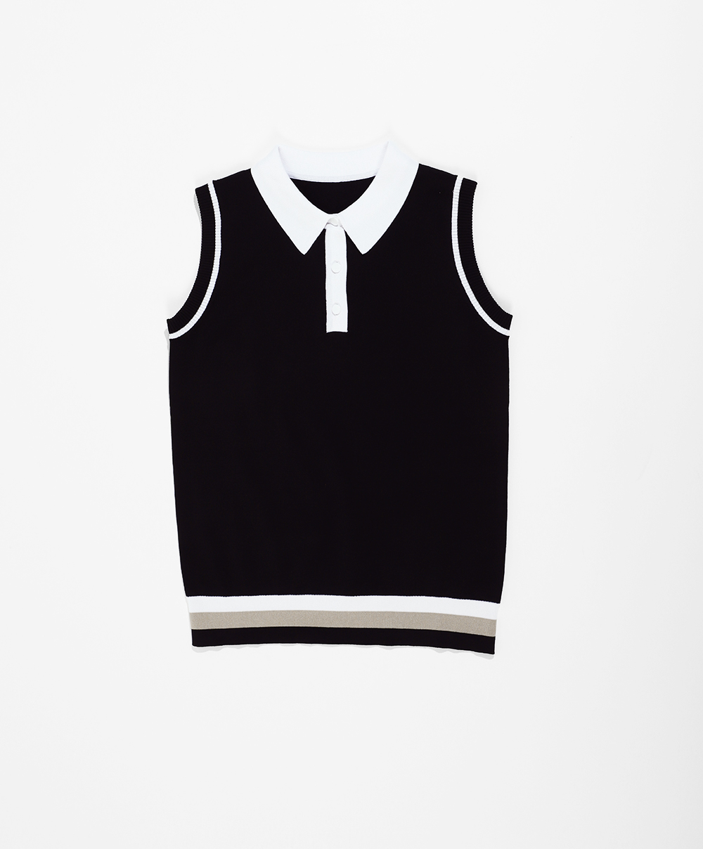 배색 카라 니트 조끼(2color)
