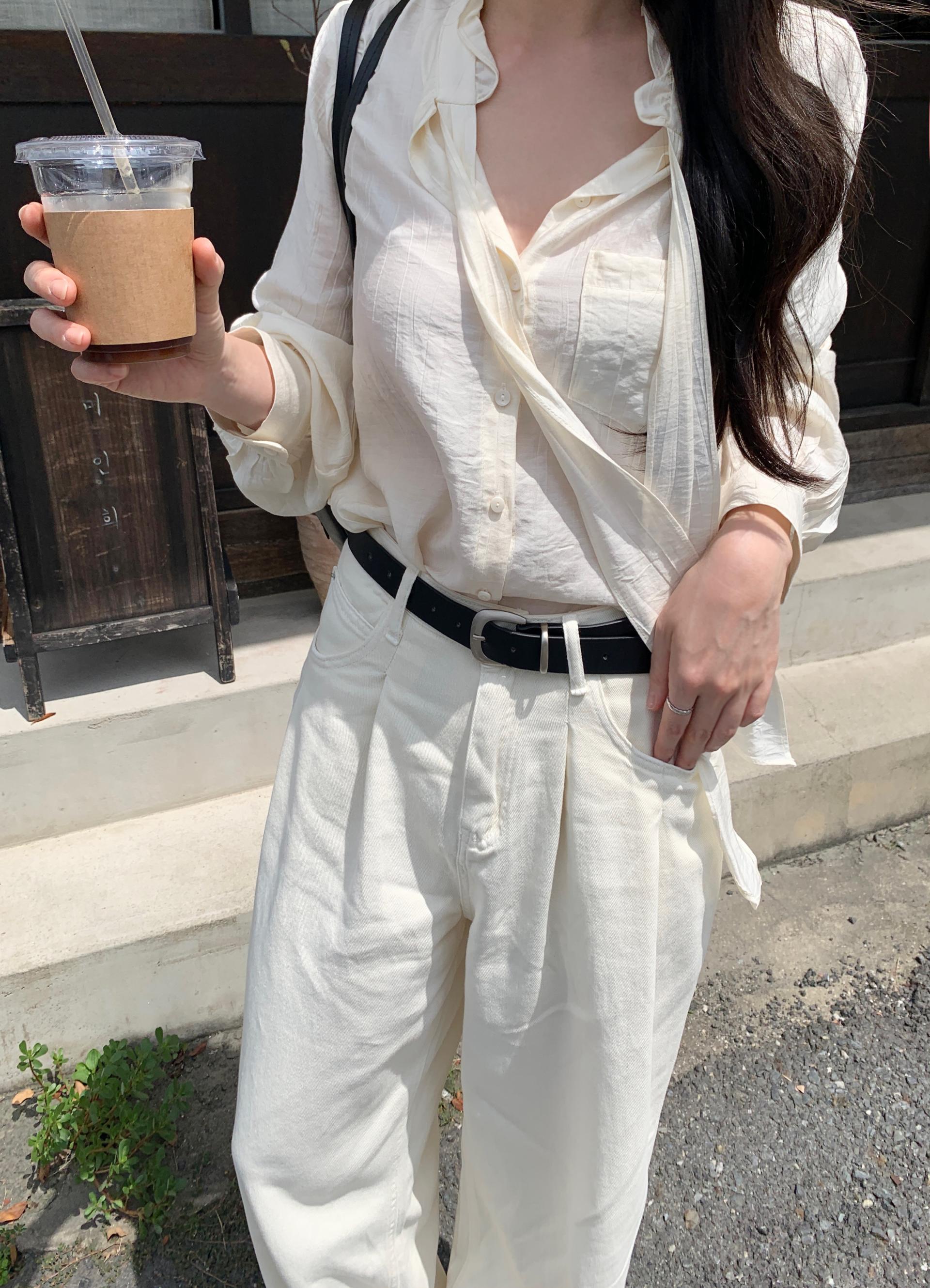 블레어 벨티드 핀턱 데님