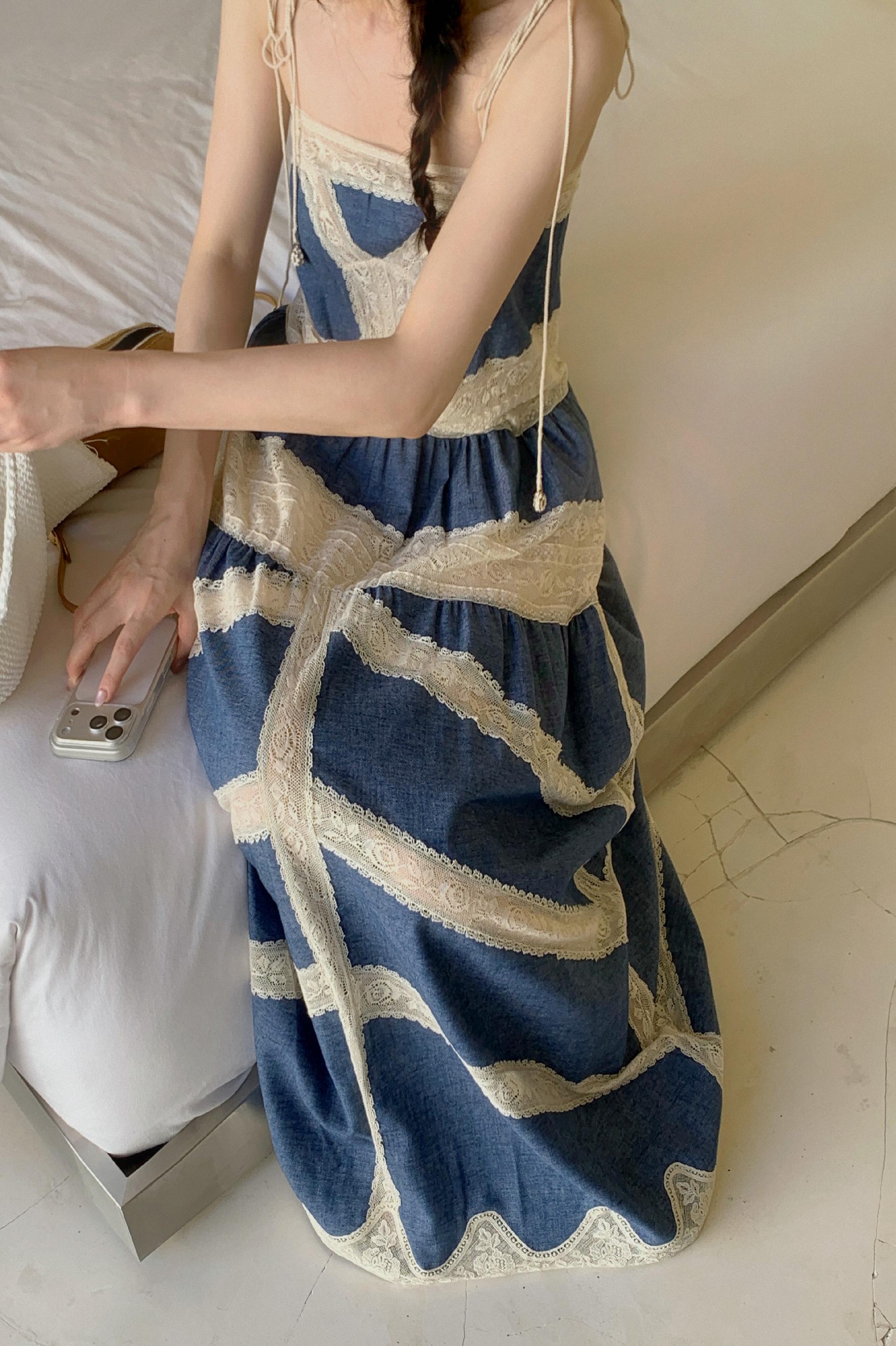 EXCLUSIVE 모리타 레이스 데님 드레스