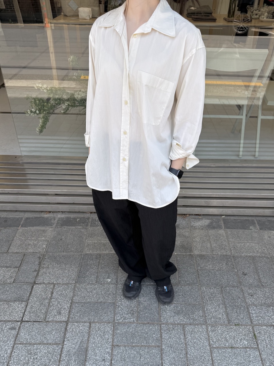 [2nd] crinkle relaxed pants (black)