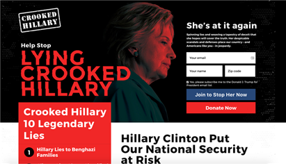 <사진설명> 2016년 대선 시기 미 공화당 선거 광고의 한 장면, ‘부정직한 힐러리’(Crooked Hillary)라는 슬로건이 강조되어 있다.
