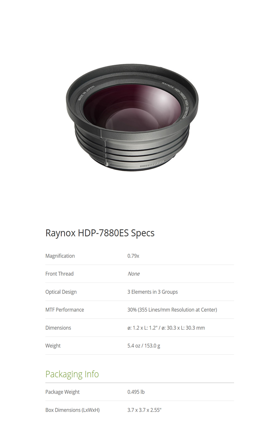 Raynox 레이녹스 HDP-7880ES 0.79x 4K / HD 광각 변환 렌즈 : 포비디지털