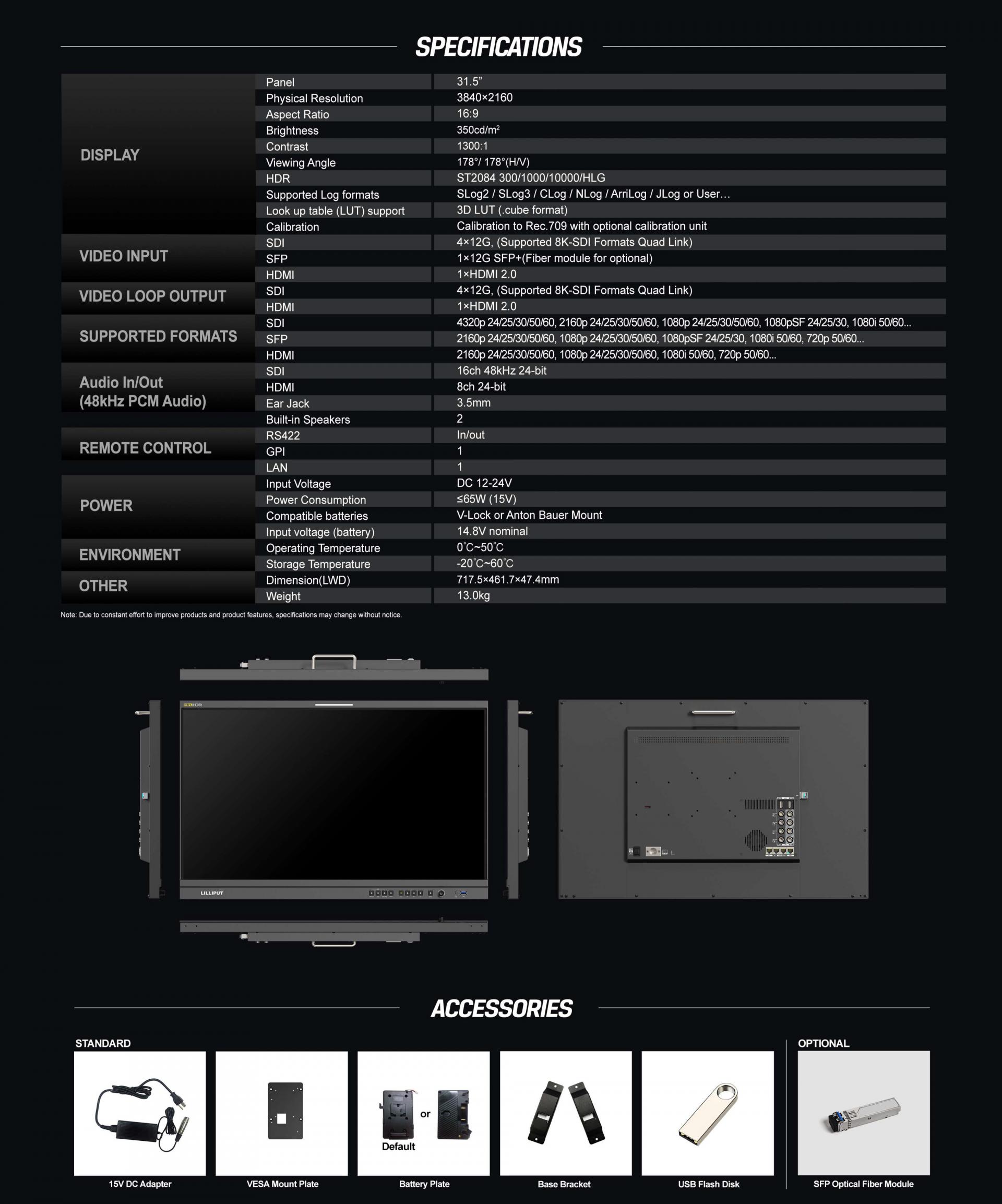 Lilliput 릴리풋 Q31-8K 31.5인치 8K 12G-SDI 전문가용 프로덕션 모니터