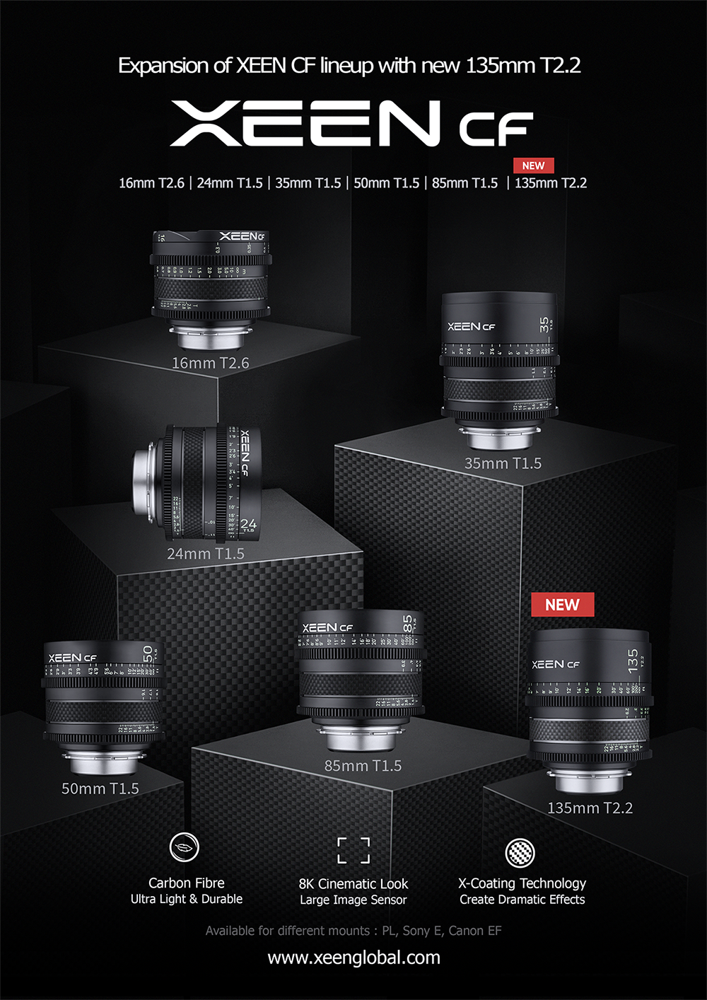 初回限定 ROKINON XEEN Cf 50mm T1.5 Pro Cinema Lens with Carbon Fiber  Construction ＆ Luminous Markings for ARRI PL Mount