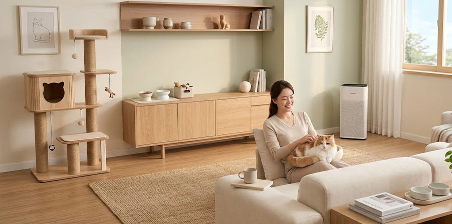 고양이 소변 실수 원인 대처 탈취제 및 배변 훈련 가이드 거실 전경