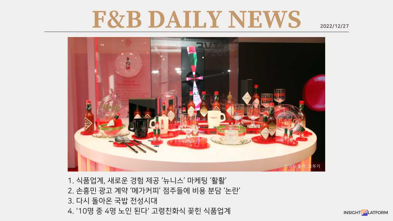 F&B Daily News] 뉴니스 마케팅/메가커피 손흥민/국밥 전성시대/고령친화식 : 인사이트뉴스