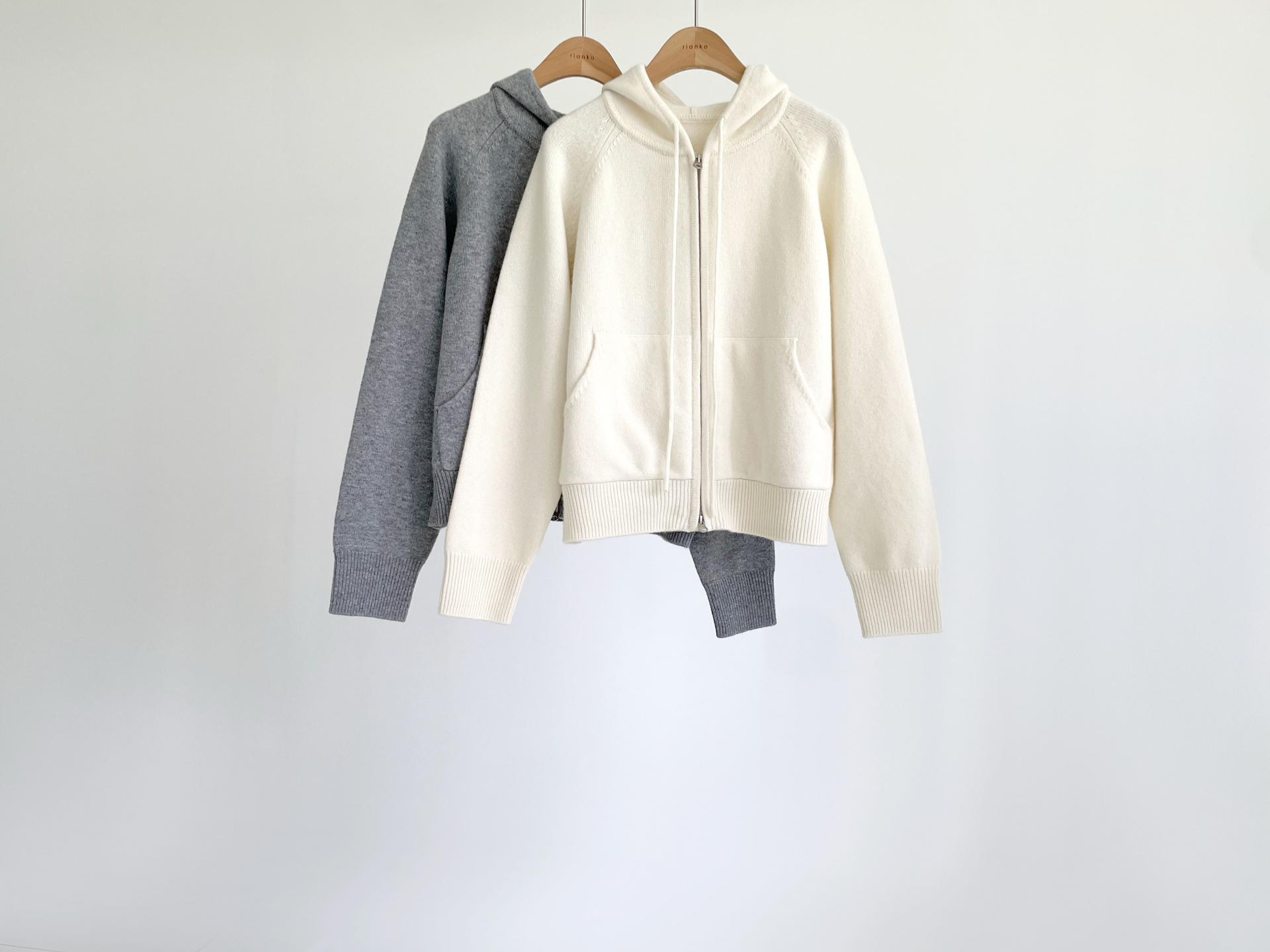 wool hood knit zip up (2C)