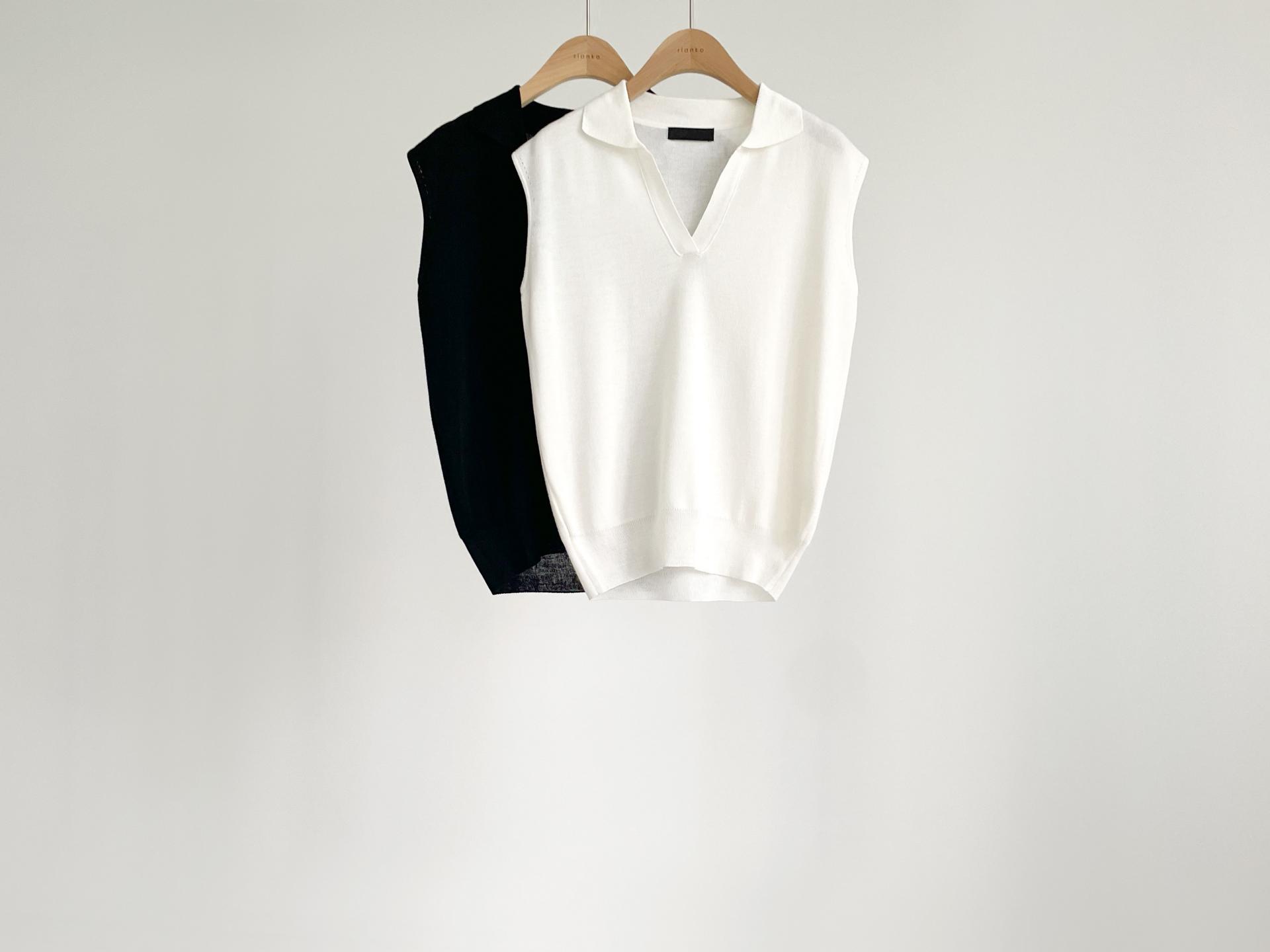 open collar sleeveless knit top (2C)