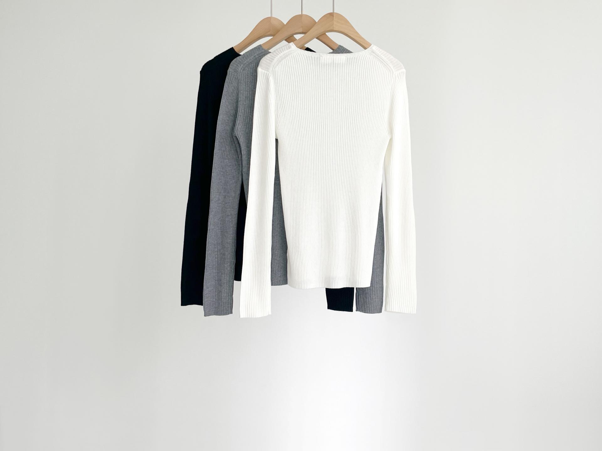silk round neck rib knit top (2C)