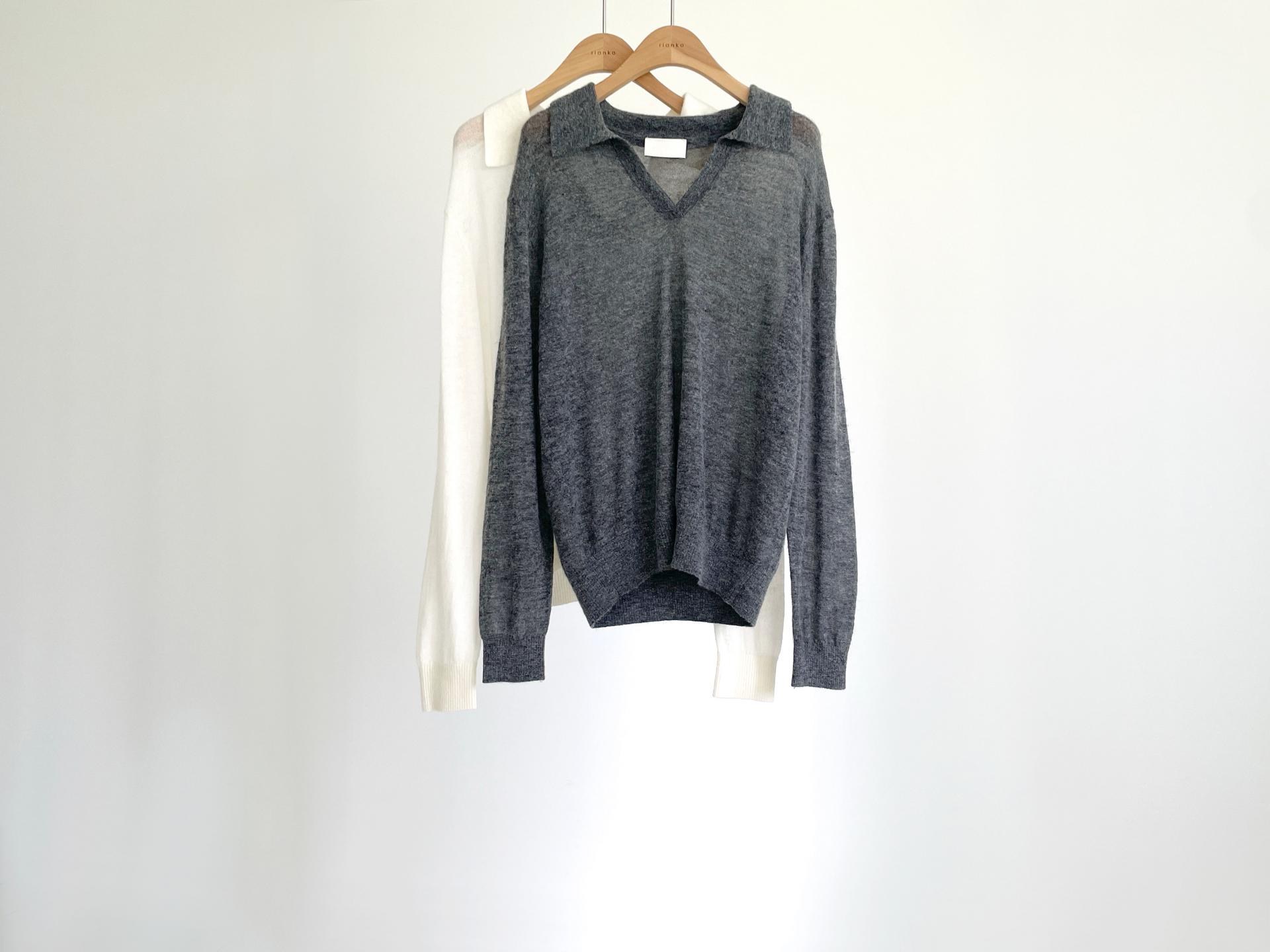 alpaca open collar knit top (2C)