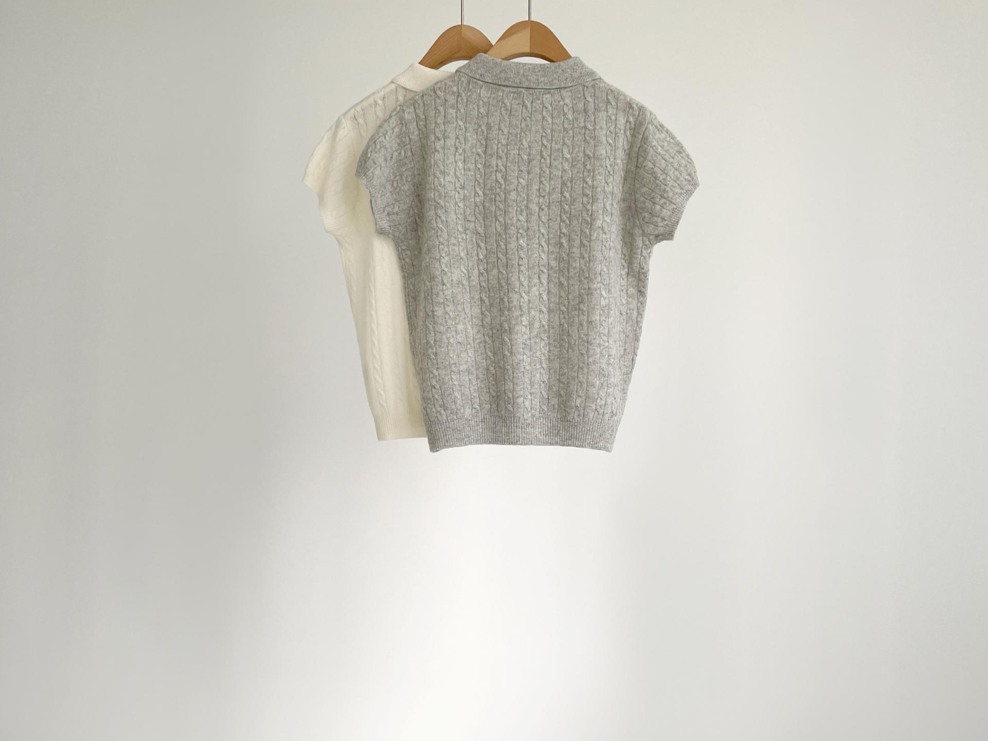wool button collar knit top (2C)