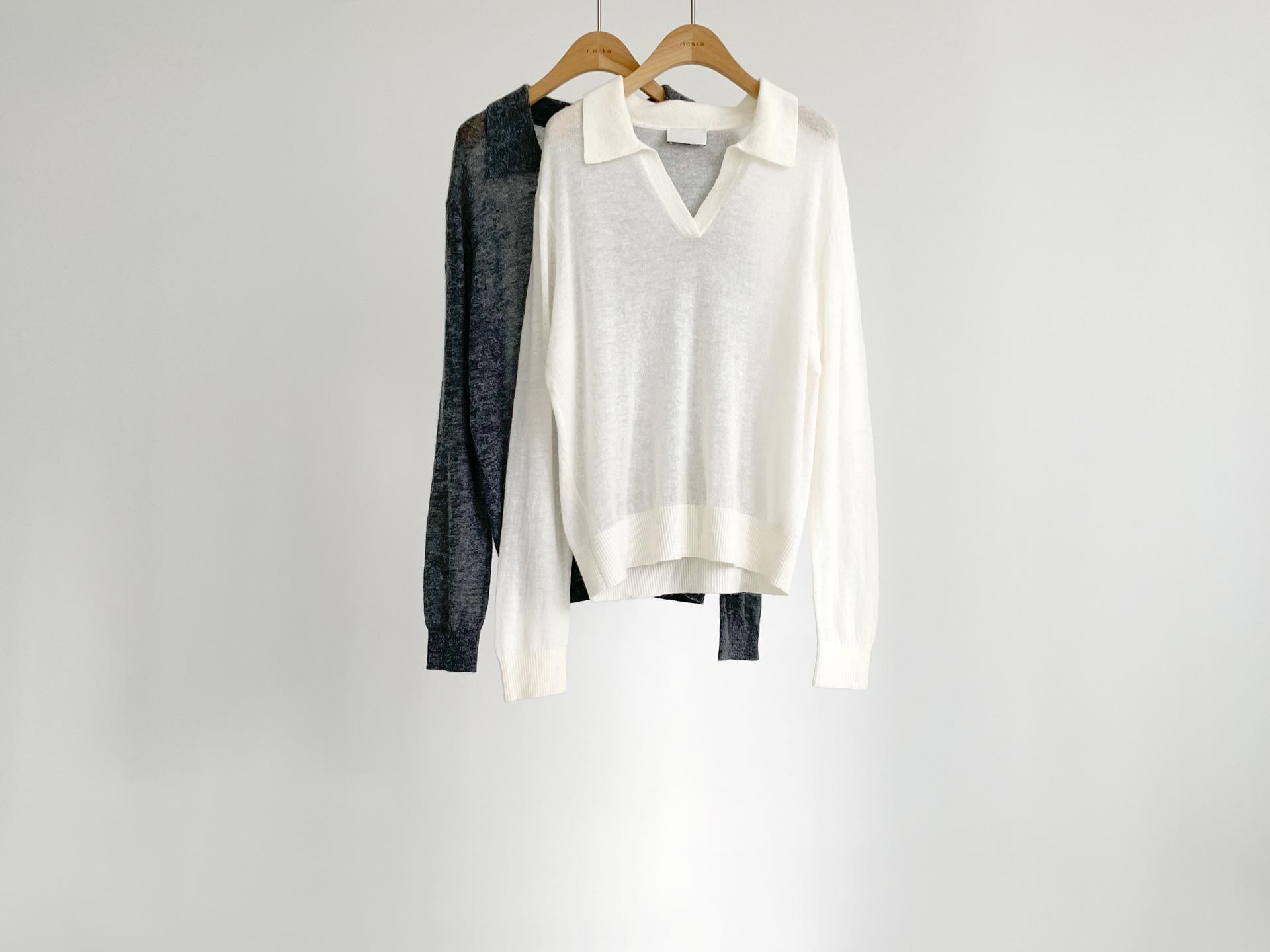 alpaca open collar knit top (2C)