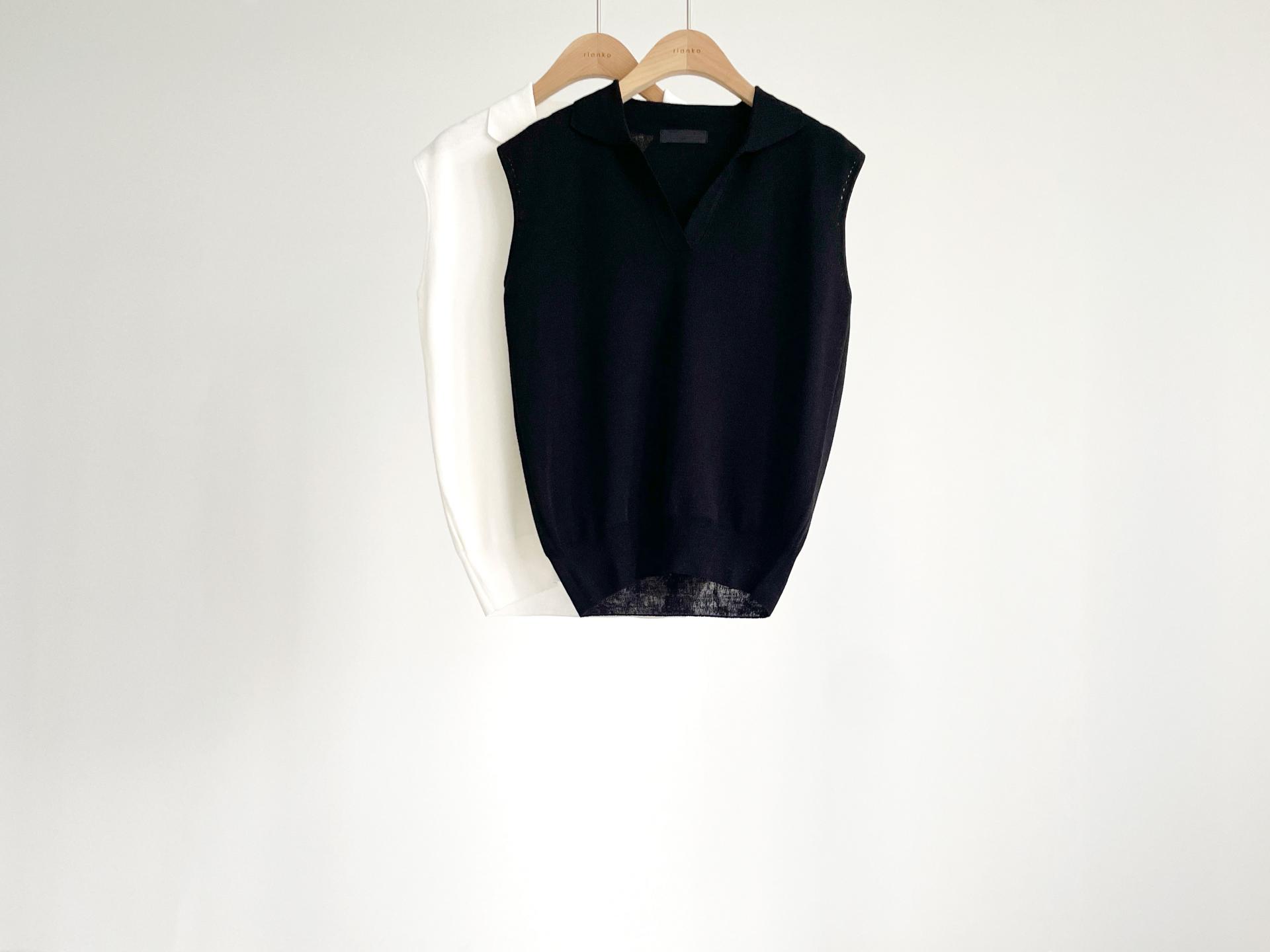 open collar sleeveless knit top (2C)