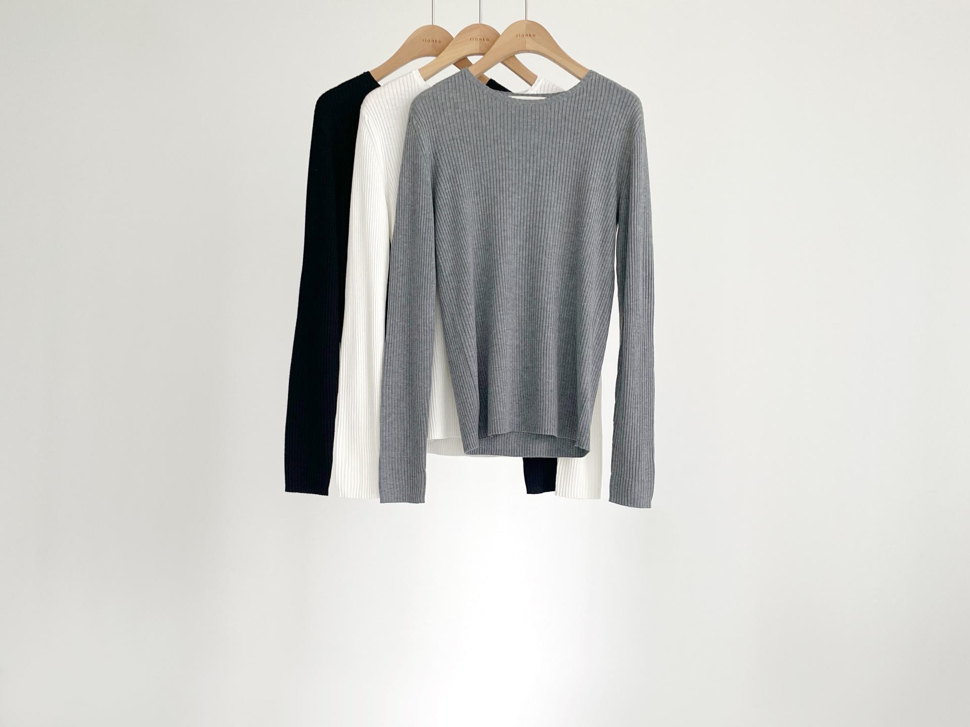 silk round neck rib knit top (2C)