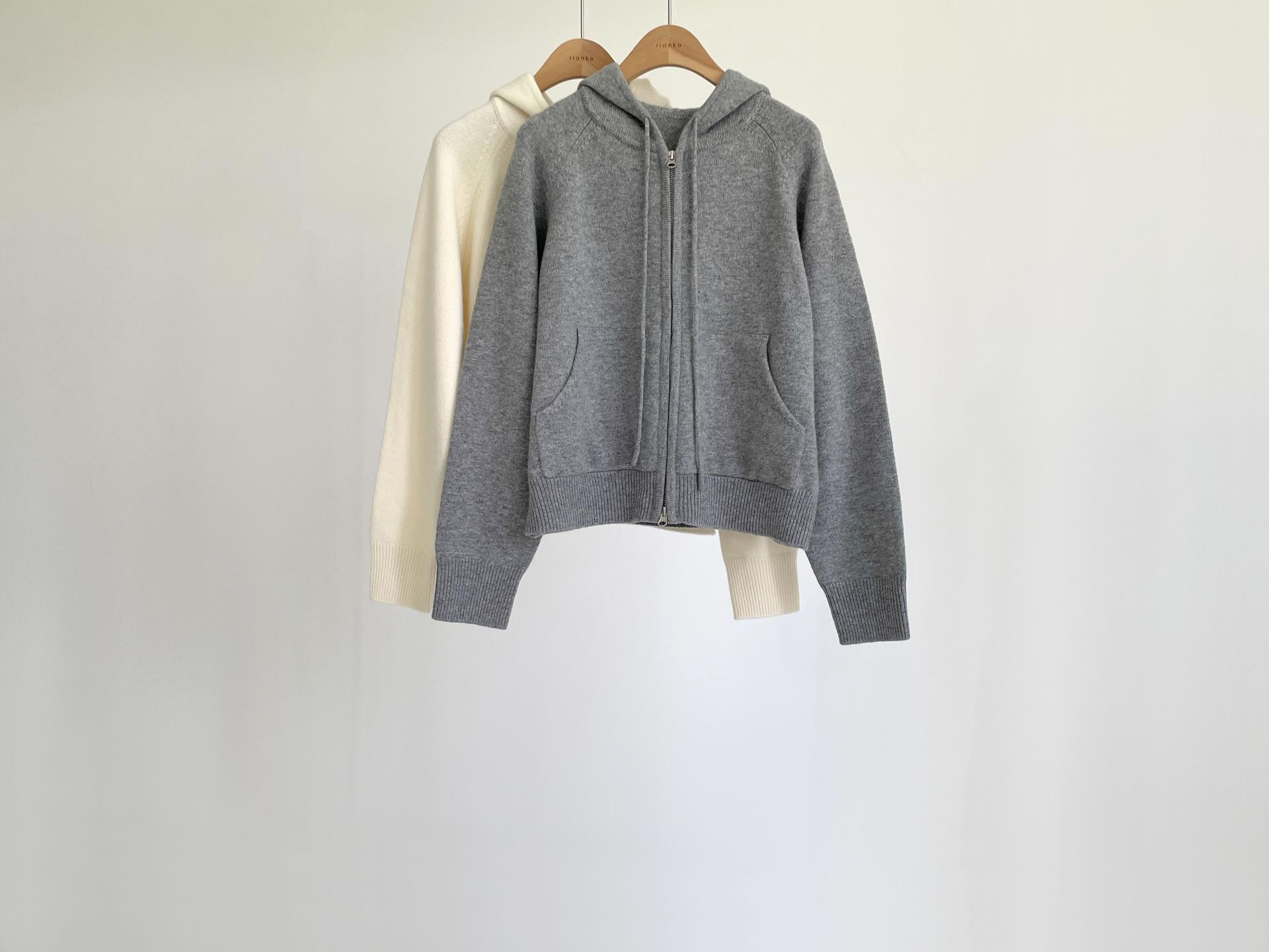 wool hood knit zip up (2C)