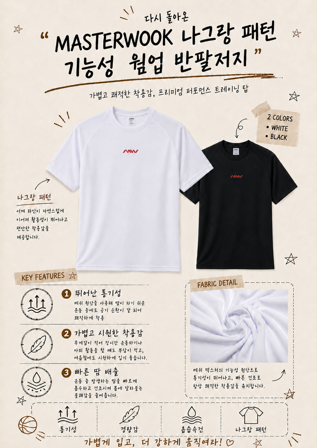 MW 나그랑 패턴 메쉬 RUN 레터링 기능성 반팔티셔츠