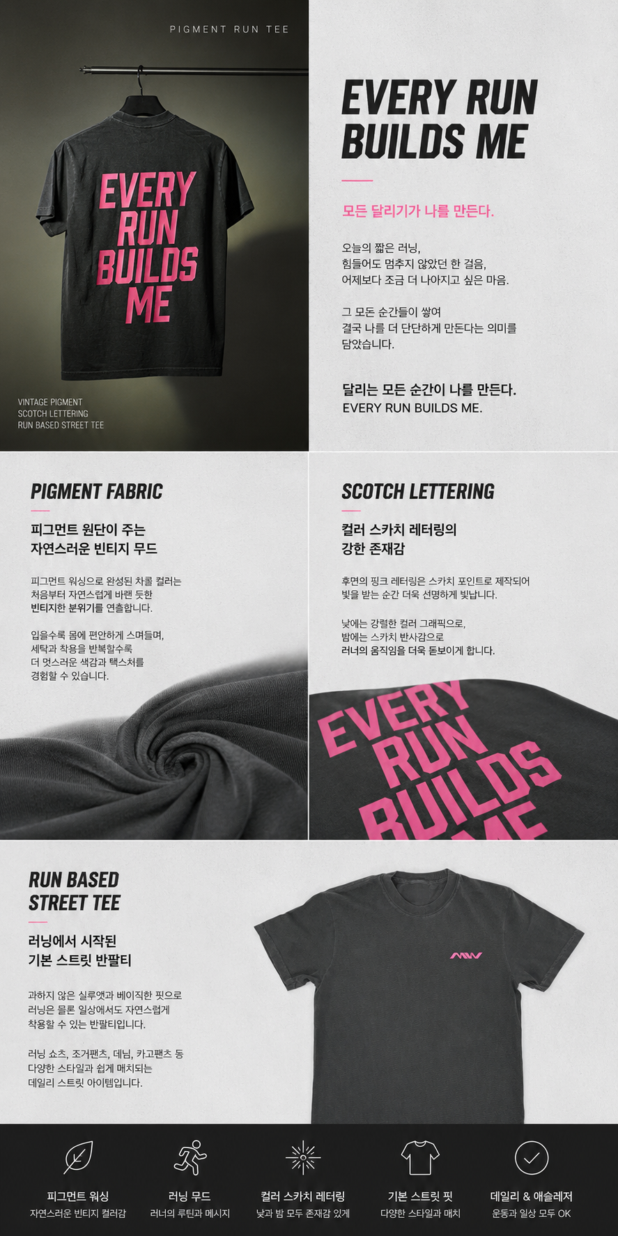 MW 피그먼트 반팔 빈티지 RUN 스카치 레터링 티셔츠