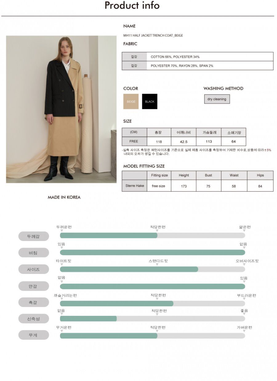 일일오구스튜디오(1159STUDIO) MH11 HALF JACKET TRENCH COAT_BEIGE