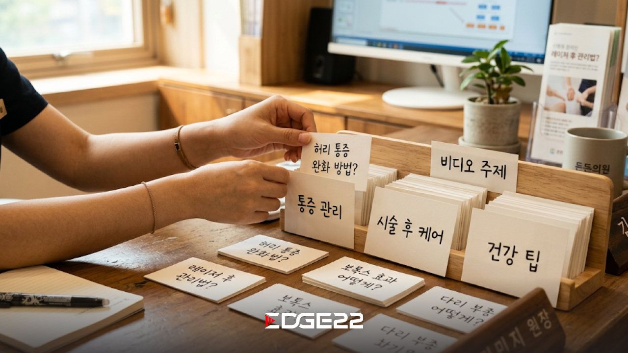 진료실에서 나온 환자 질문을 영상 주제로 정리하는 모습