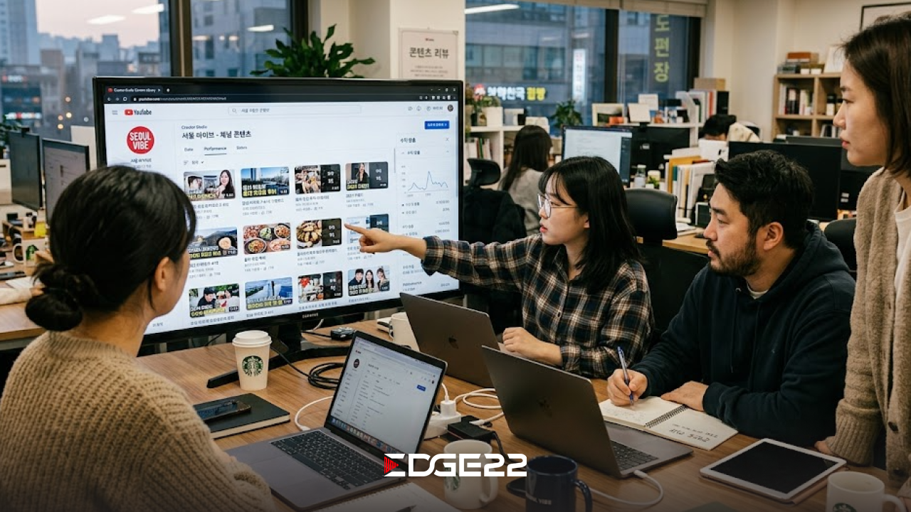 검색 결과에 영상 콘텐츠가 상단 노출된 화면을 확인하는 모습