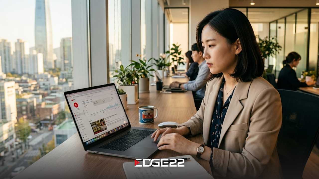 기업 유튜브 채널의 유튜브 스튜디오 대시보드를 노트북으로 분석하는 마케터